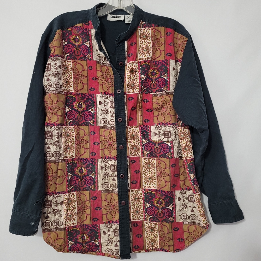 Vintage Gitano Long Sleeve Patchwork Pattern West… - image 1